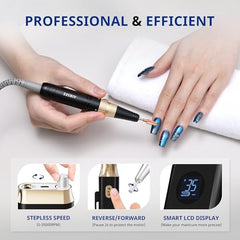 AIRSEE nail drill in hand demonstrates ergonomic grip for precise shaping.