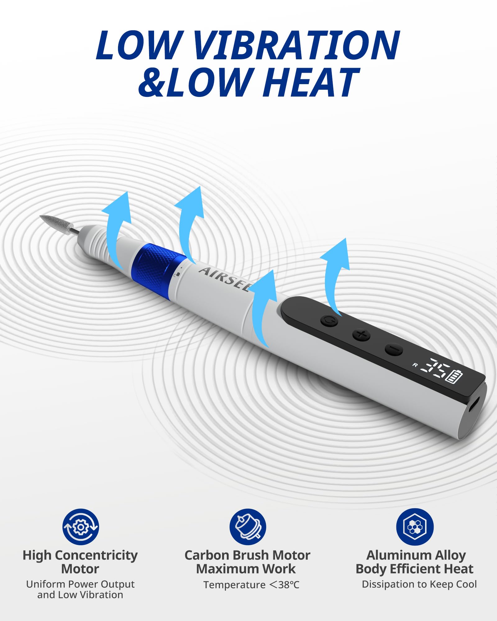 AIRSEE up to 5 hours of cordless use supports mobile nail care.