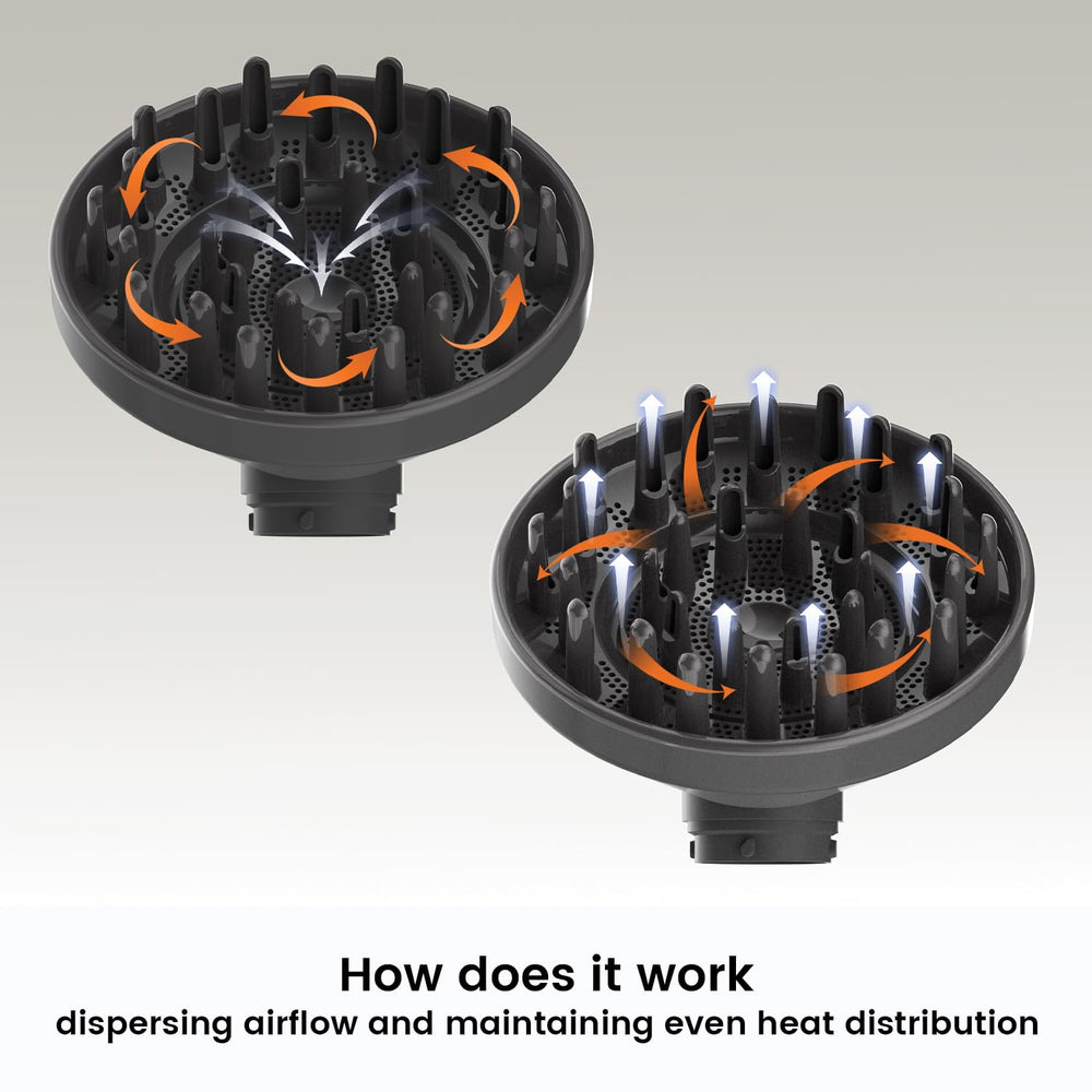 AIRUISH diffuser accelerates drying for quick results during busy mornings.