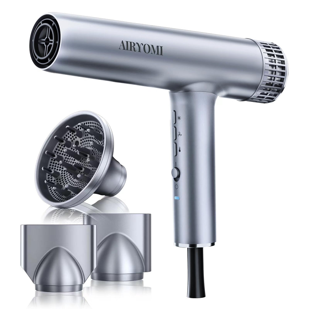 Airyomi hair dryer front view for fast at-home styling with premium finish.