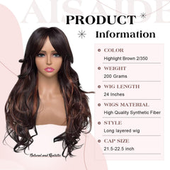 Aisaide brown-to-ombre wig close-up showing subtle blonde highlights.