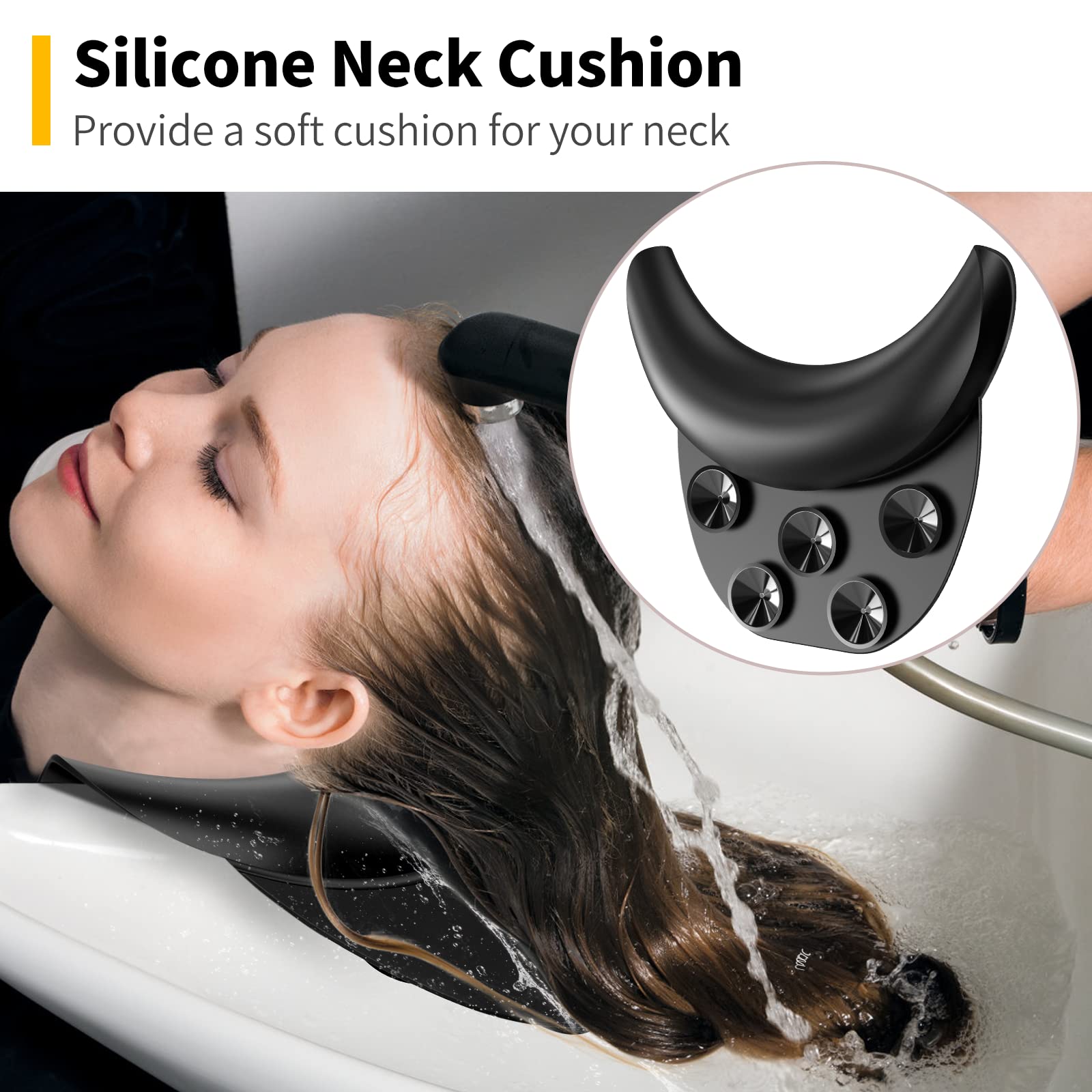 AISEELY silicone neck cushion offers soft, skin-friendly support during lengthy hair washing sessions.