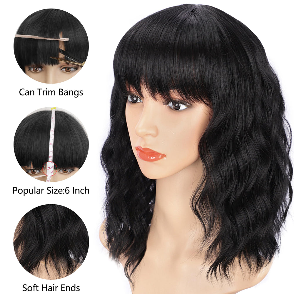 AISI HAIR bob curly wig natural length reference in model image.