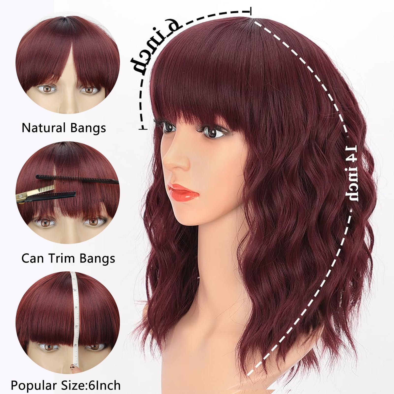 AISI HAIR Curly Bob Wig with Bangs tan wig cap included for quick wear.