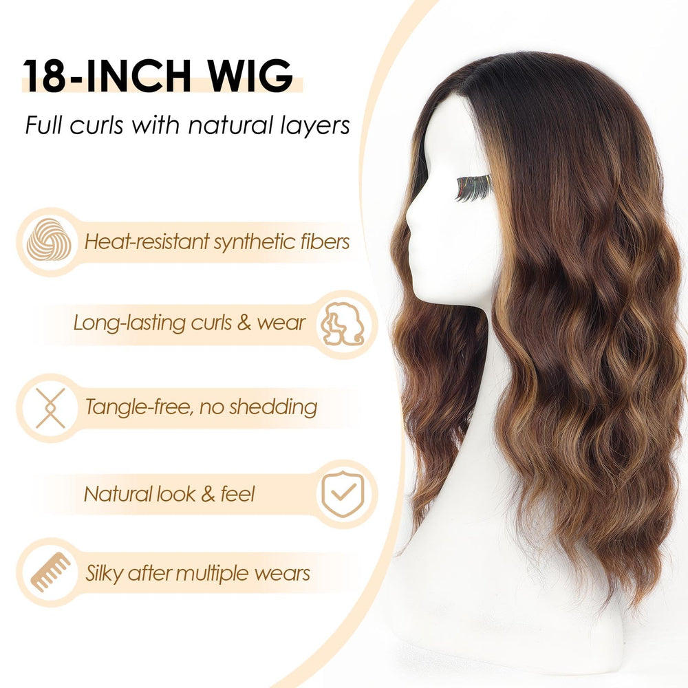 AISI HAIR Highlights Brown Wig 18-inch length falls softly on shoulders.