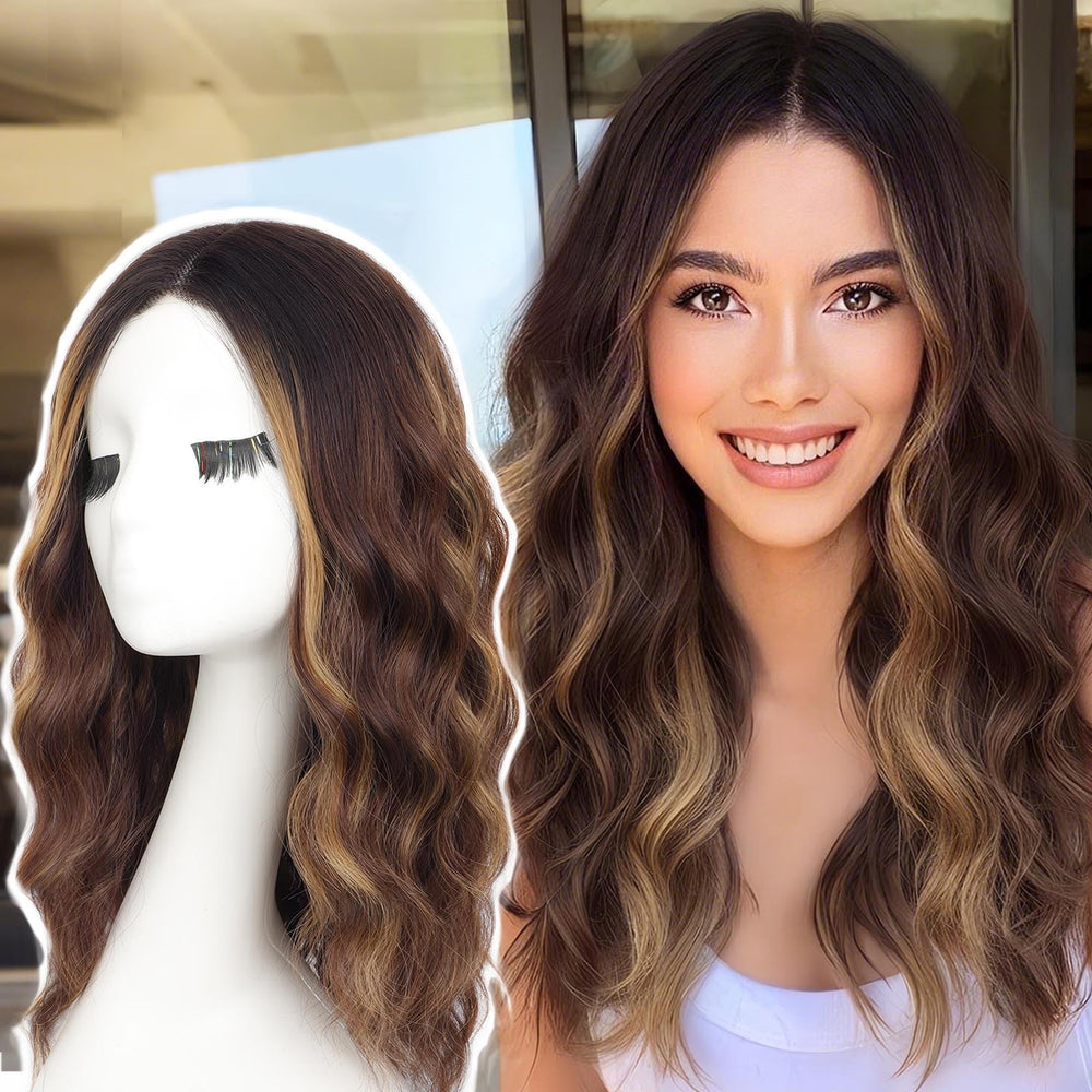 AISI HAIR Highlights Brown Wig lace-front close-up shows natural hairline.
