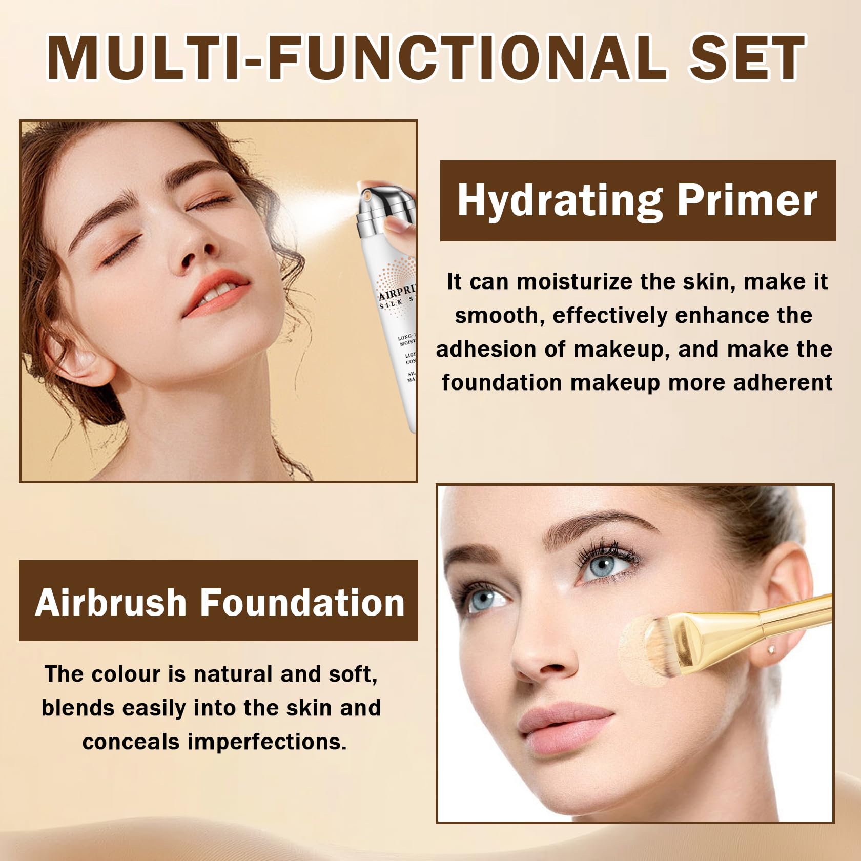 AIUEO airbrush-mist-application close-up shows even, breathable coverage