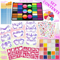 AIYNC face-paint palette close-up displays bold colors for detailed designs.