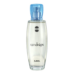 Ajmal Rain Drops bottle closeup: floral freshness for daily wear.