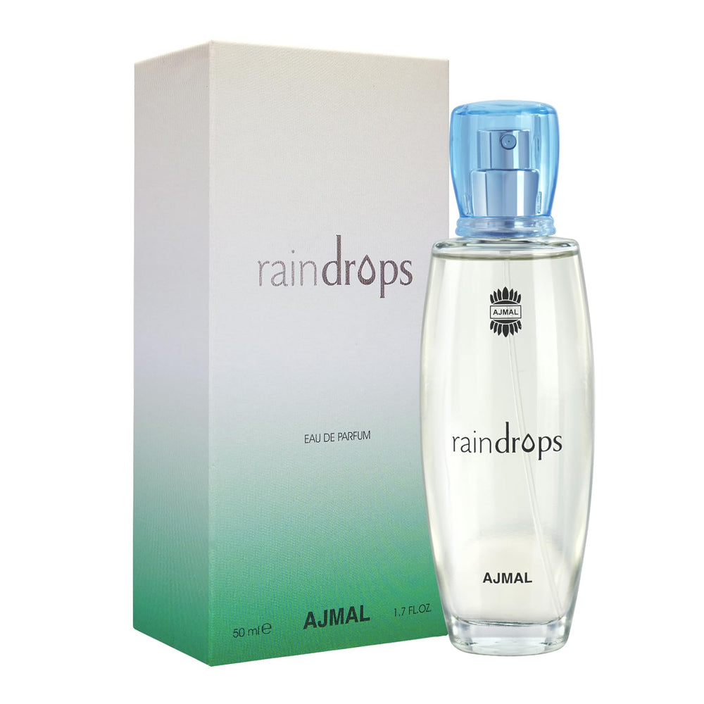 Ajmal Rain Drops packaging box: premium Dubai-made perfume gift-ready.