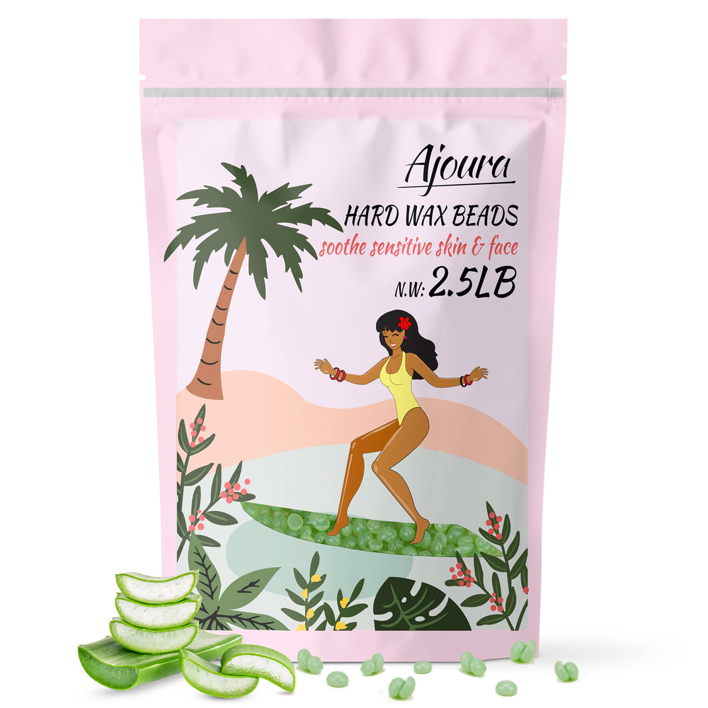 Ajoura Aloe Hard Wax Beads 2.5lb pack close-up highlighting home-wax value.