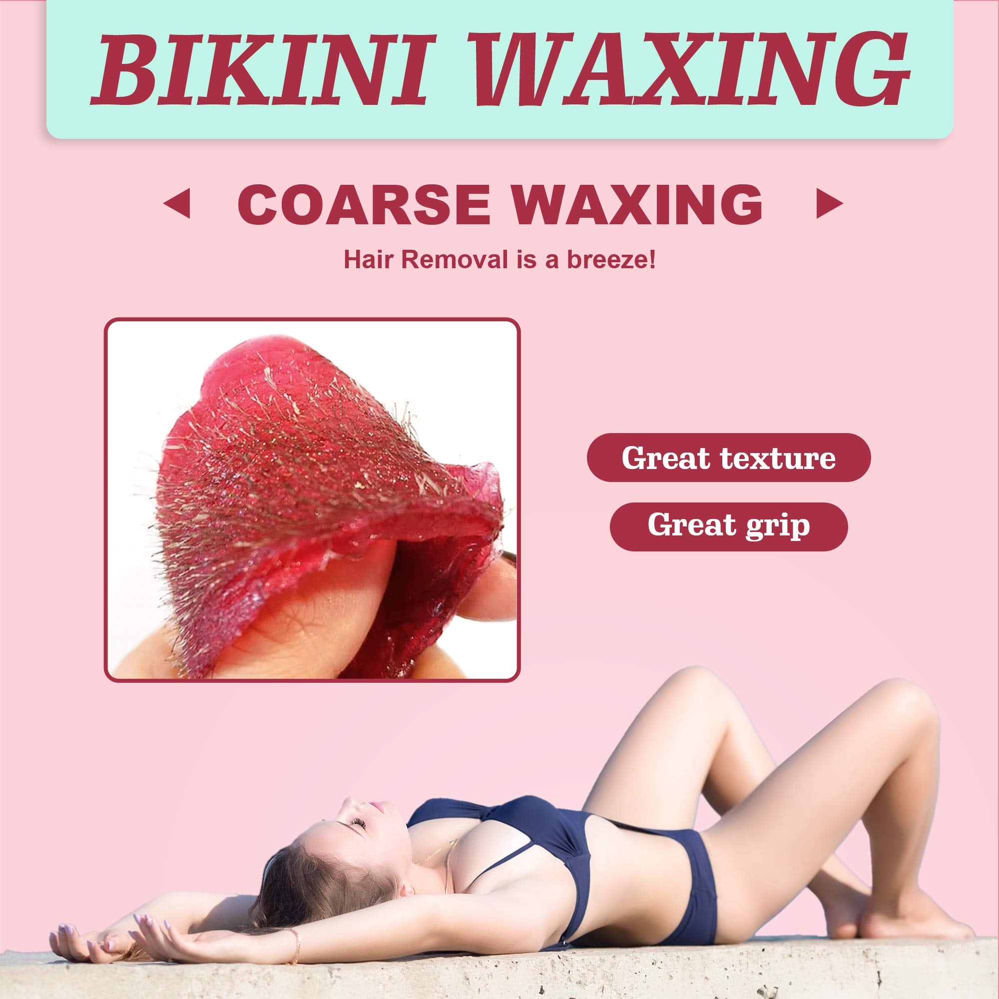 Ajoura Brazilian bikini wax beads full-body waxing versatility shown.