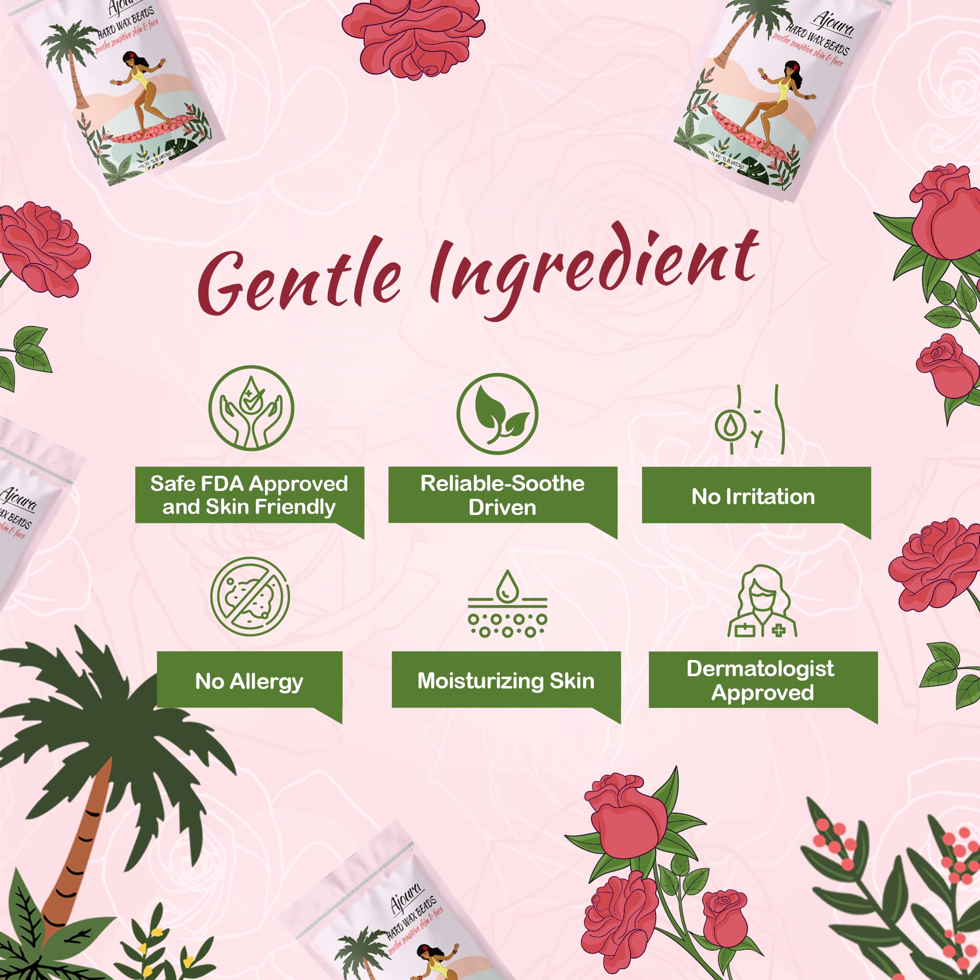 Ajoura Pink Rose wax beads home spa setup for smooth skin.