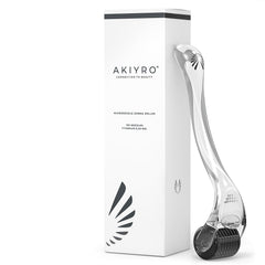 AKIYRO derma roller with storage case supports organized at-home microneedling sessions.