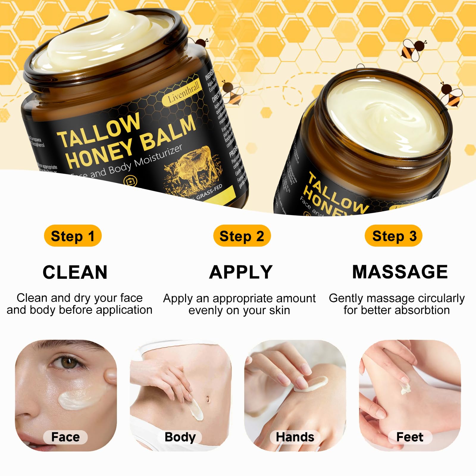 AKIICHI multi-use-skin-care-usage illustrates face, hands, and body care