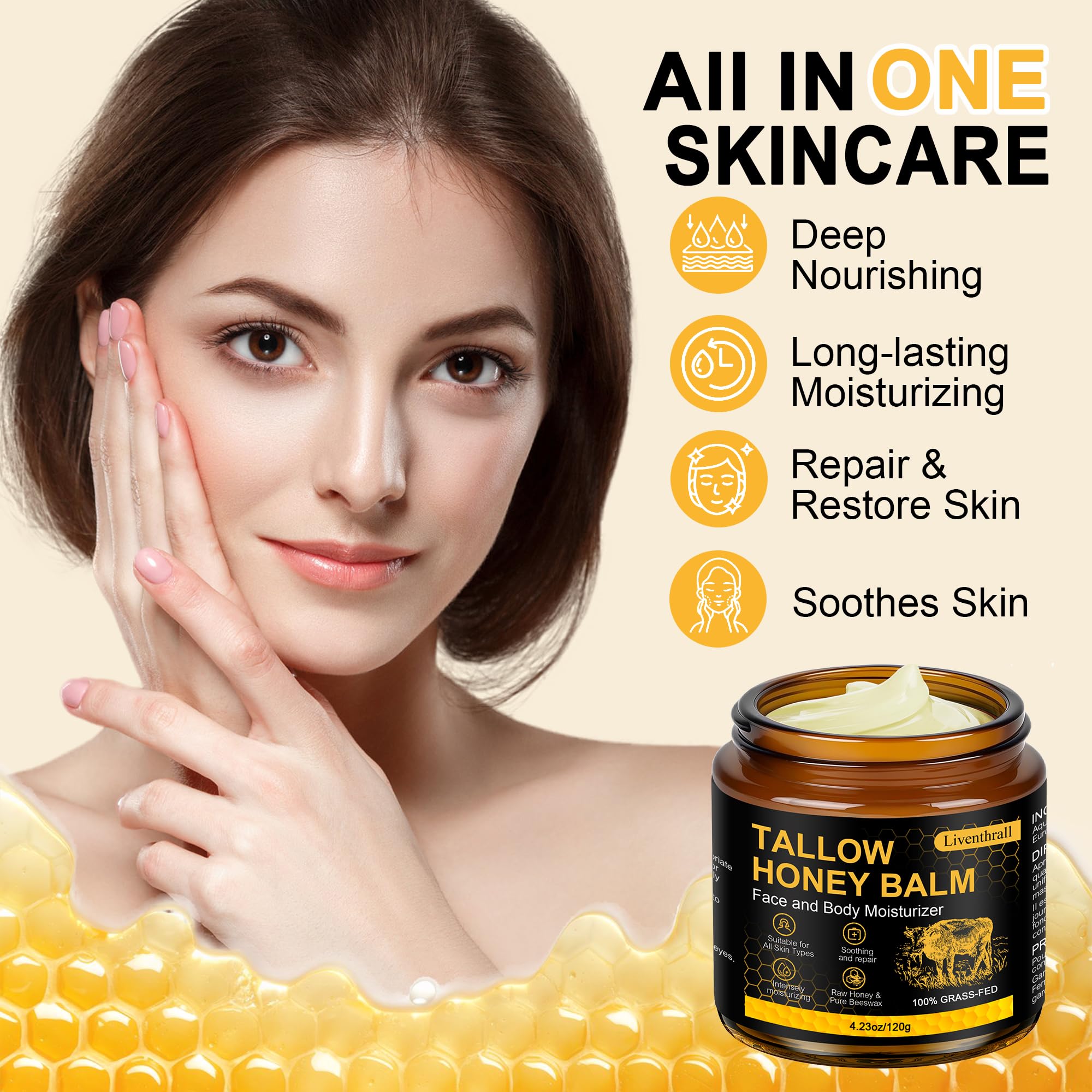 AKIICHI whipped-tallow-honey-balm-texture closeup reveals light, fast-absorbing cream