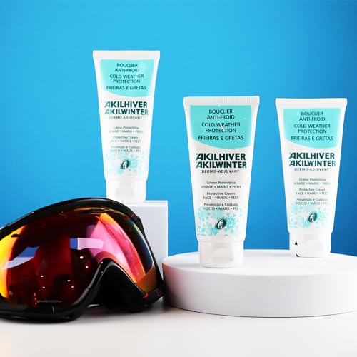 Akilwinter protective cream on hands during frosty winter care