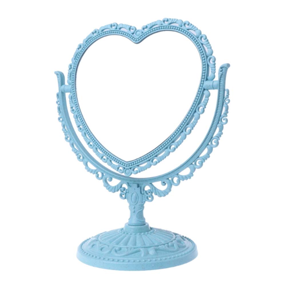 AKOAK heart-shaped cosmetic mirror front view highlights double-sided clarity for precise application.