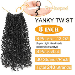 Aksice Yanky Twist crochet hair 8in texture detail highlights micro curls and volume.