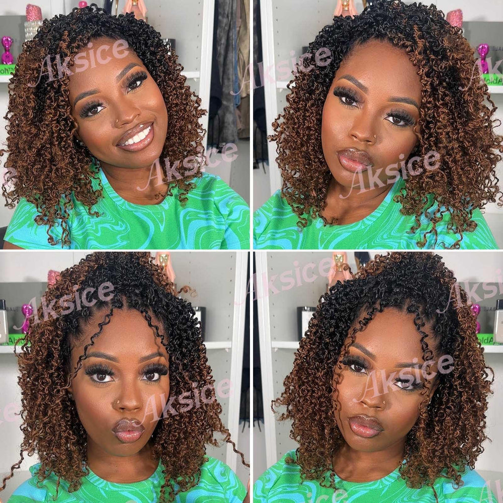 Aksice Yanky Twist curly ends provide texture that reads as natural.