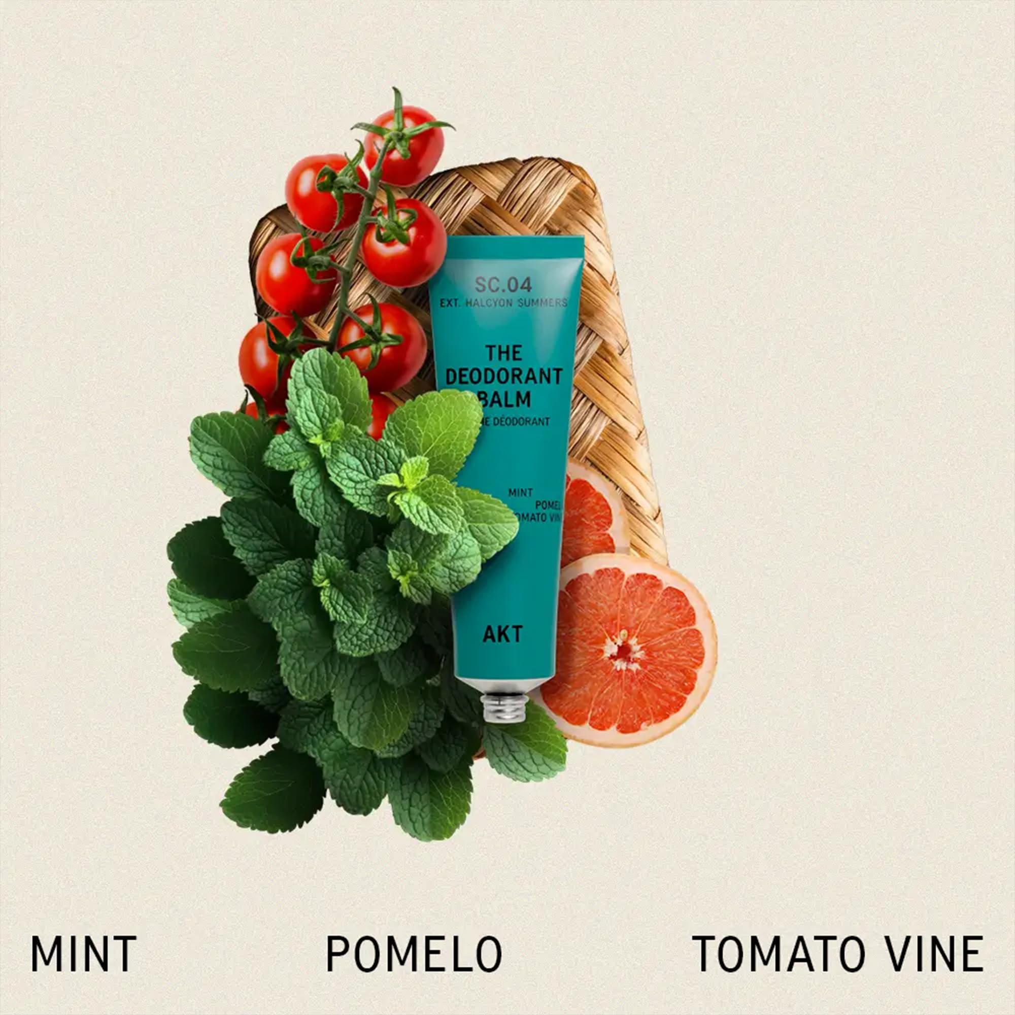 AKT Deodorant Balm application demonstrates a pea-sized dab for quick protection.