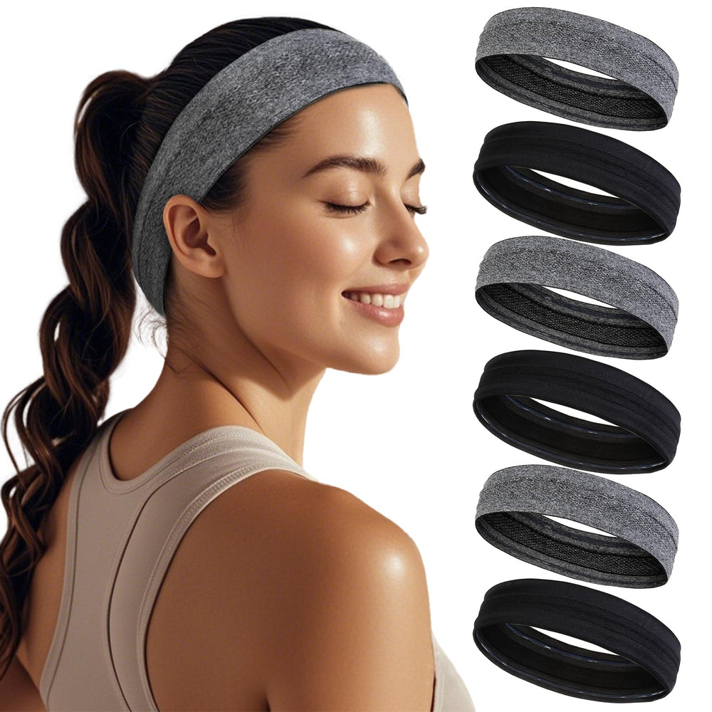 AKTVSHOW sweat bands headbands for women demonstrate non-slip grip during running.