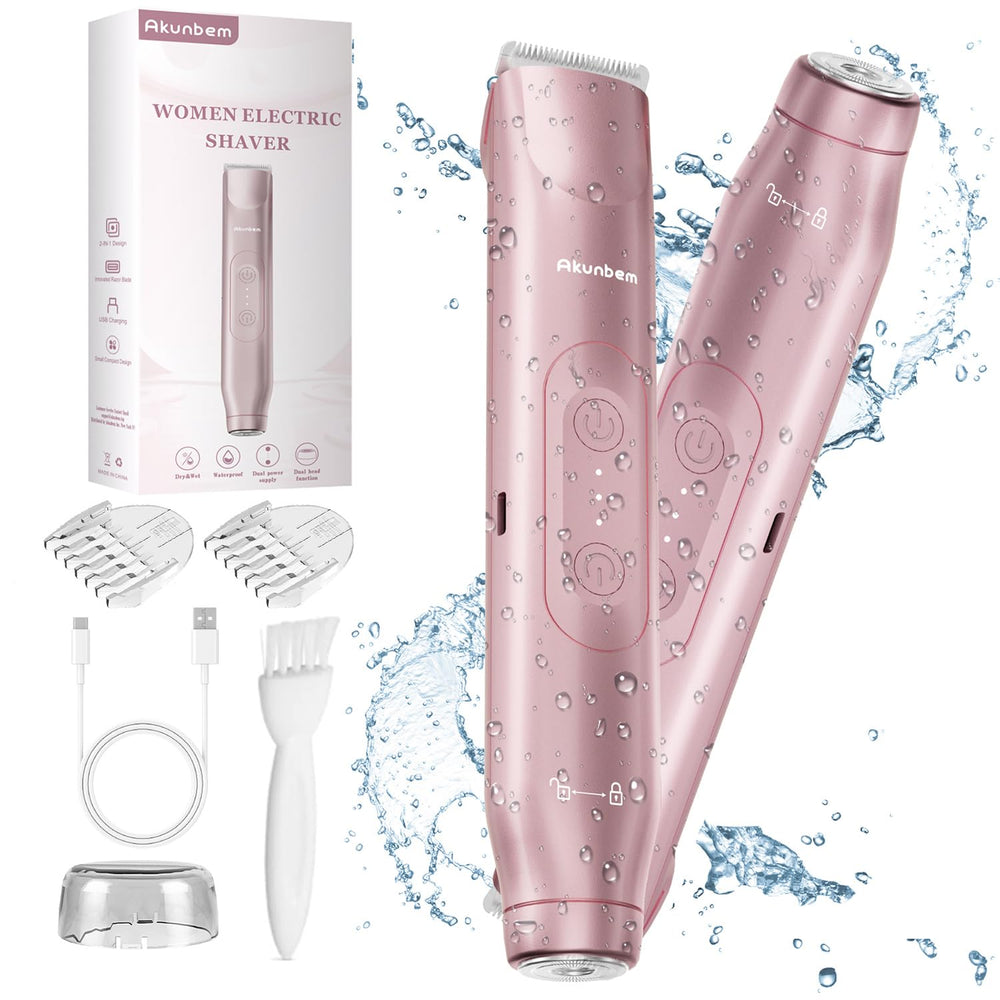 Akunbem bikini trimmer dual-head for precise grooming on face and body, versatile and efficient.