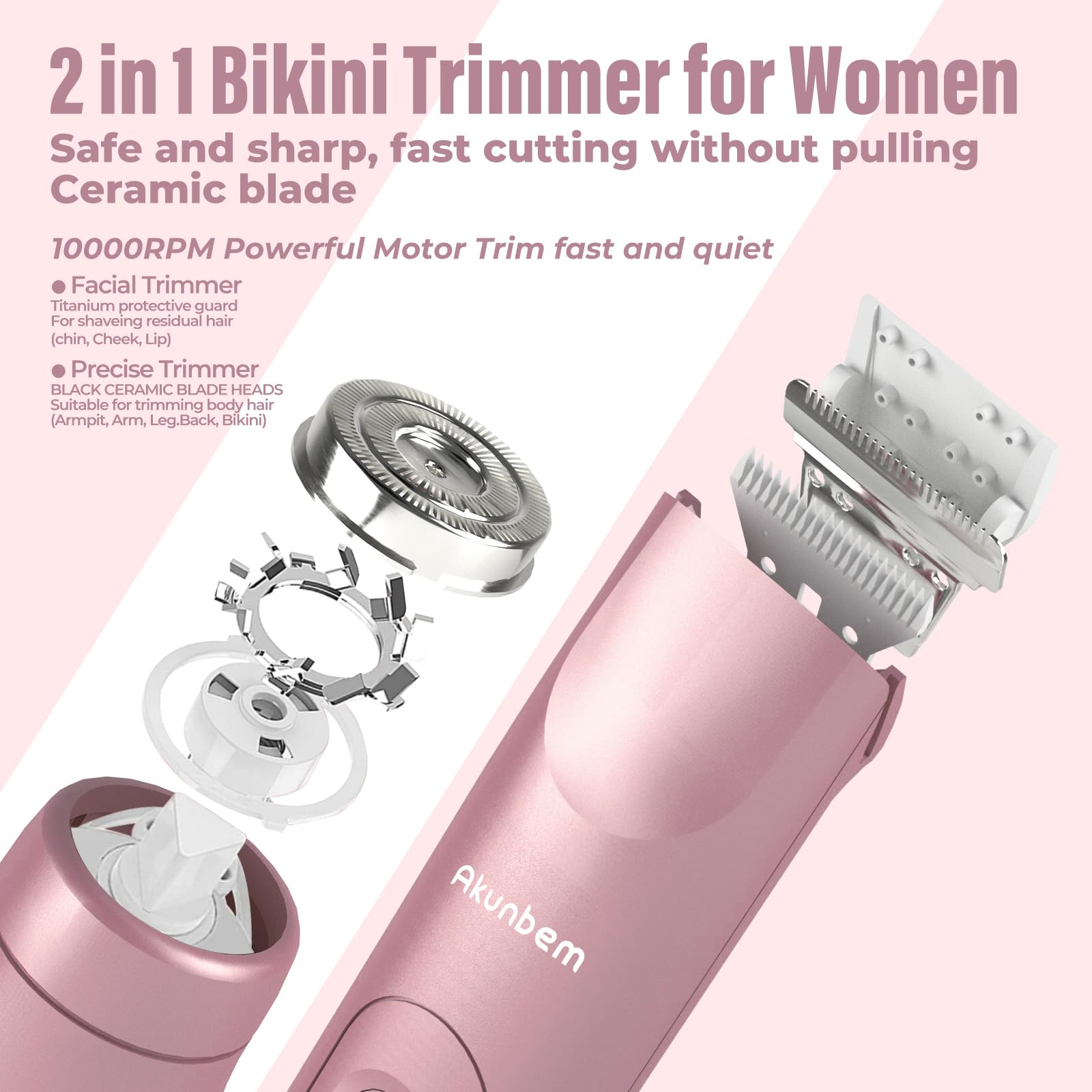 Akunbem bikini trimmer waterproof design enables safe wet and dry use for convenient grooming.