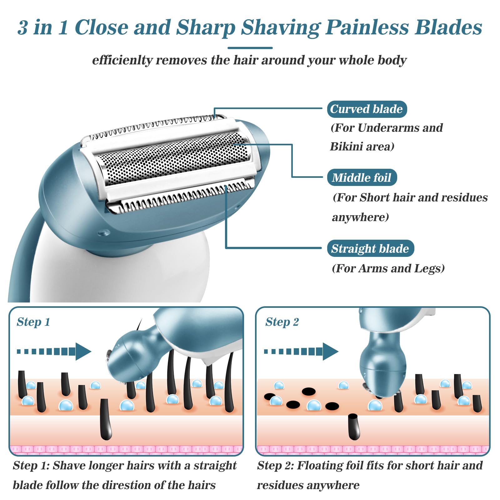 Akunbem electric razor blue detachable head enables easy cleaning and versatile shaving