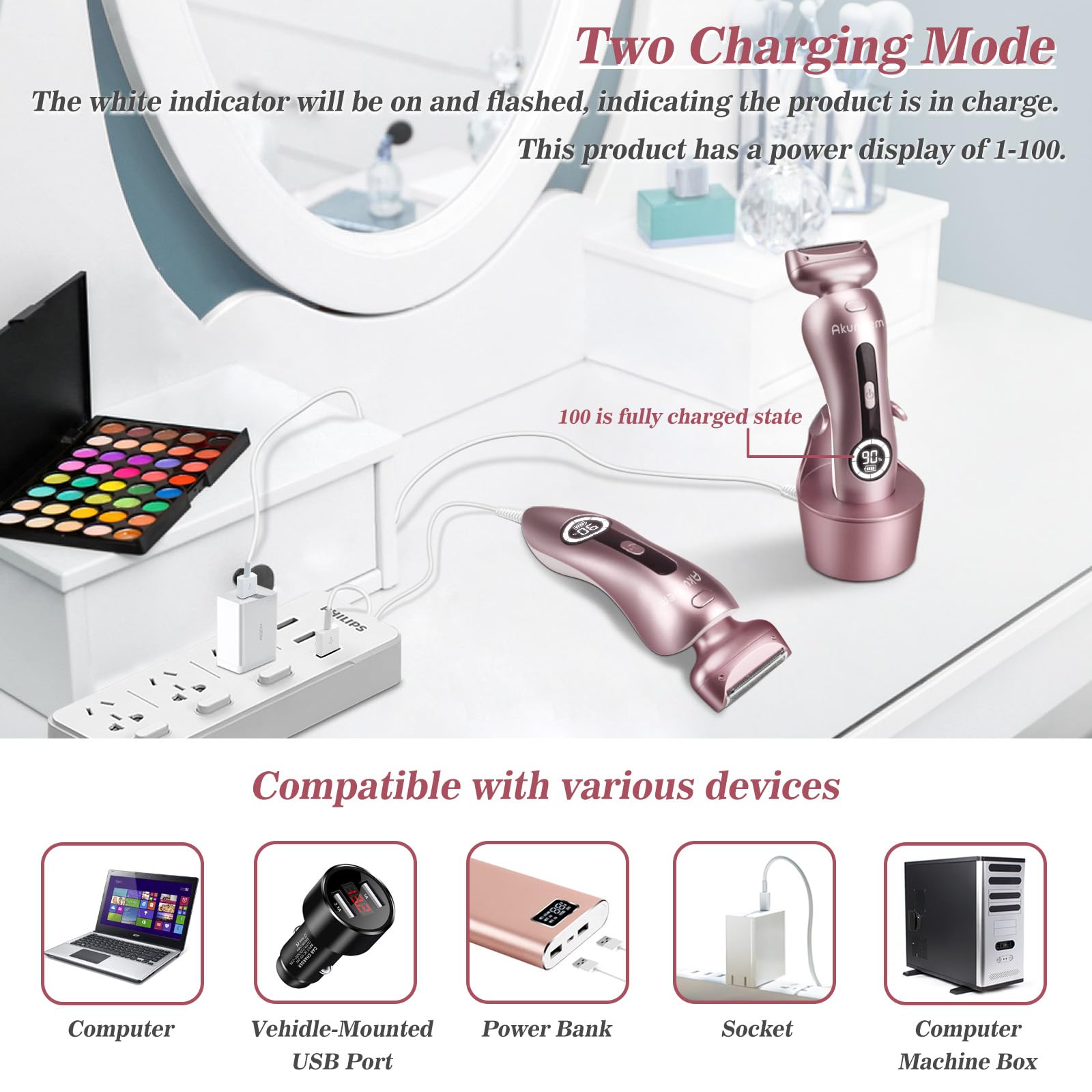 Akunbem pink shaver low noise for quiet grooming