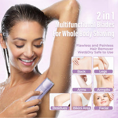 Akunbem USB-rechargeable bikini trimmer with portable charging.