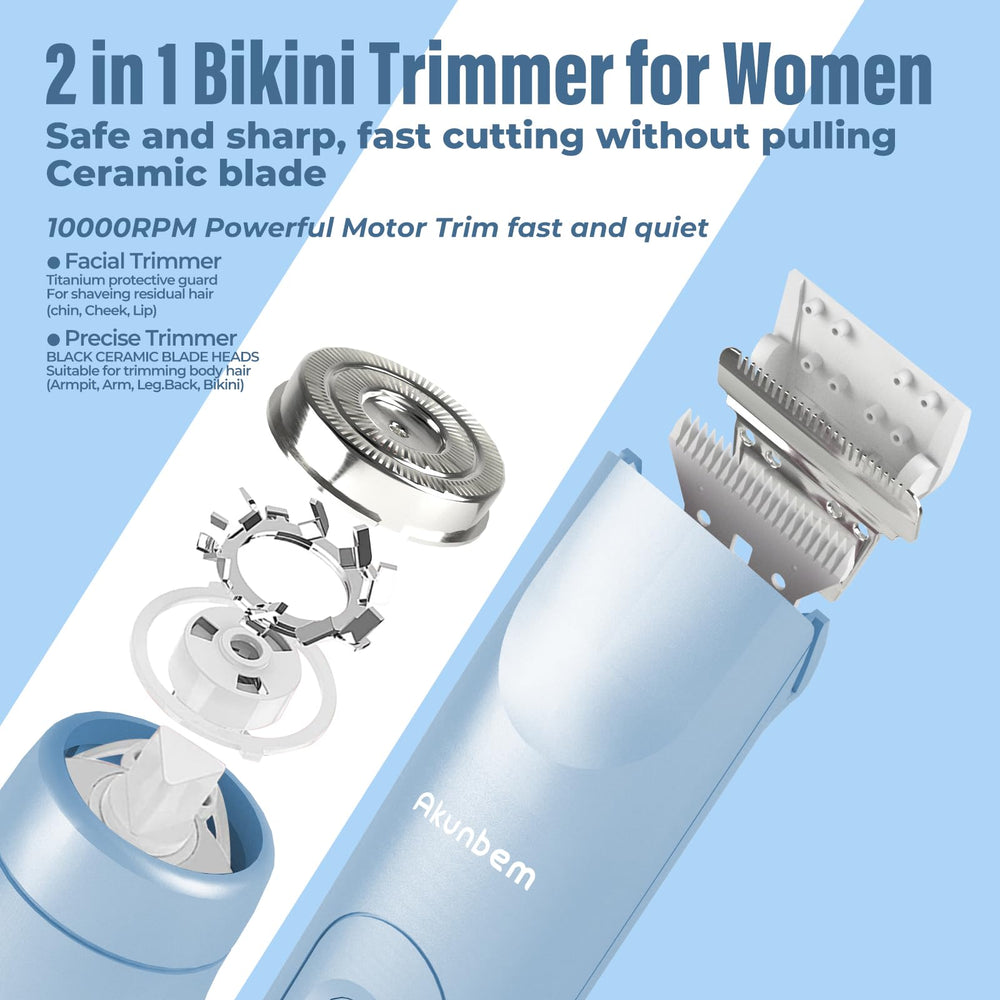 Akunbem women-electric-shaver with hypoallergenic ceramic blade ensures smooth skin.