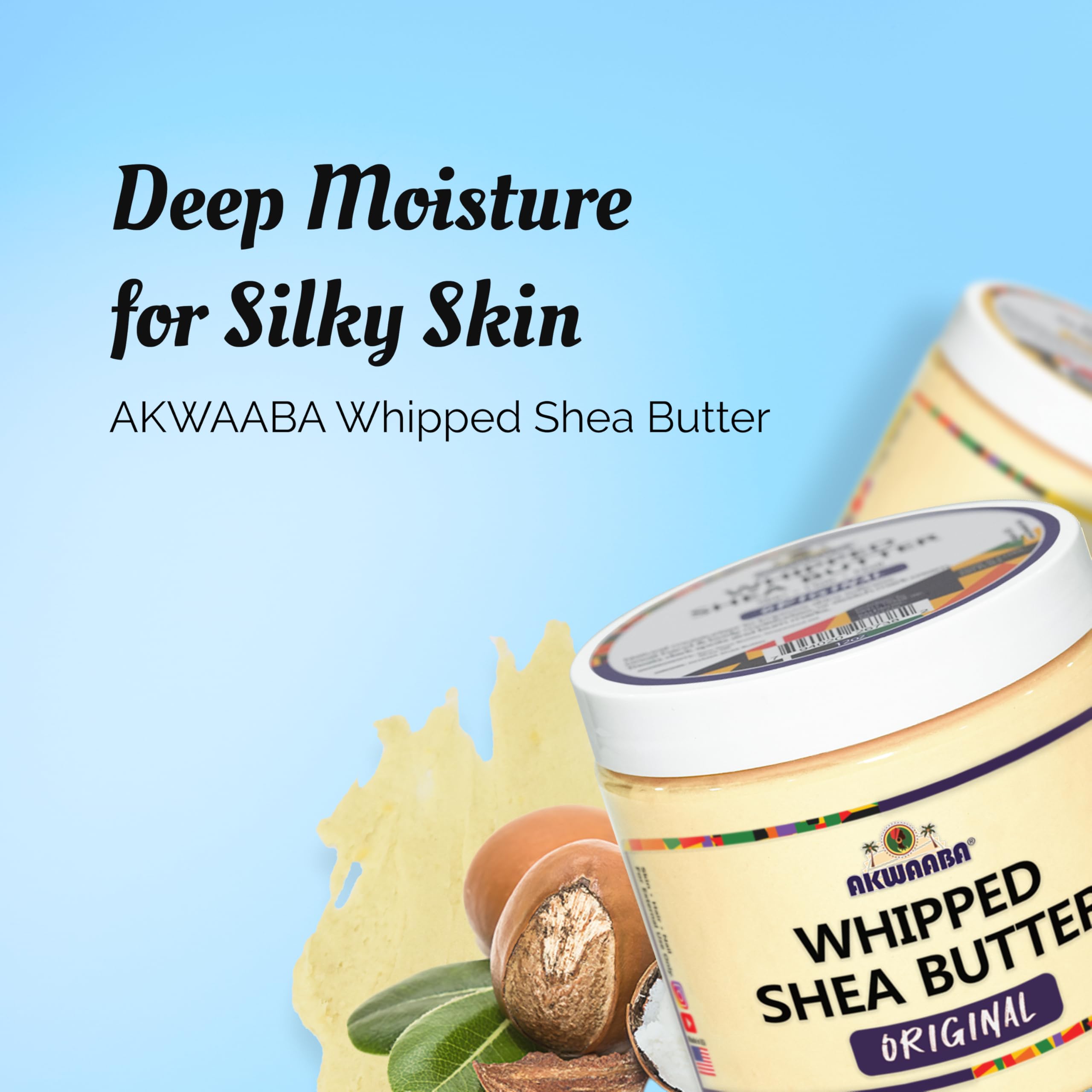 AKWAABA raw shea butter and grapeseed oil image emphasizes pure moisture.