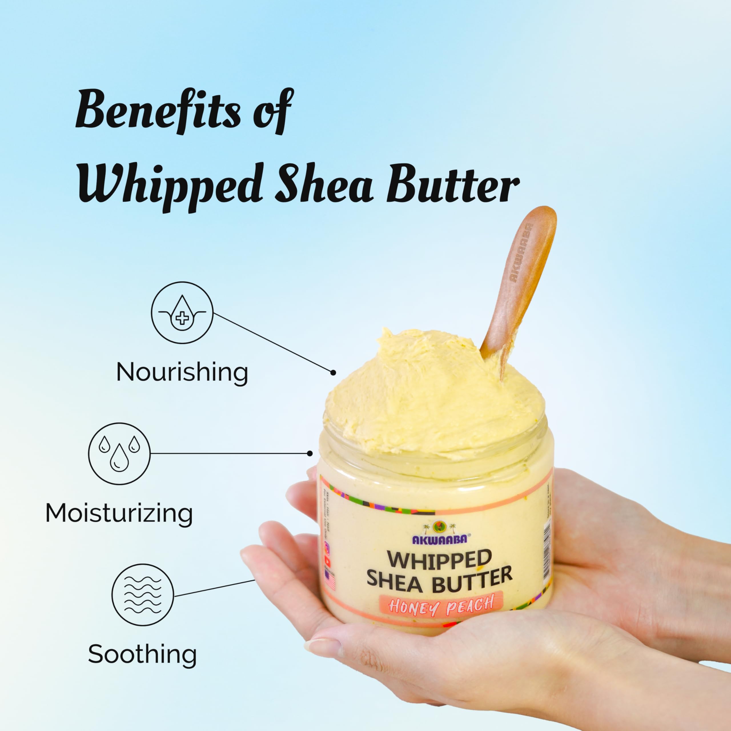 AKWAABA whipped-shea-butter jar closeup reveals smooth, whipped texture for daily moisture.