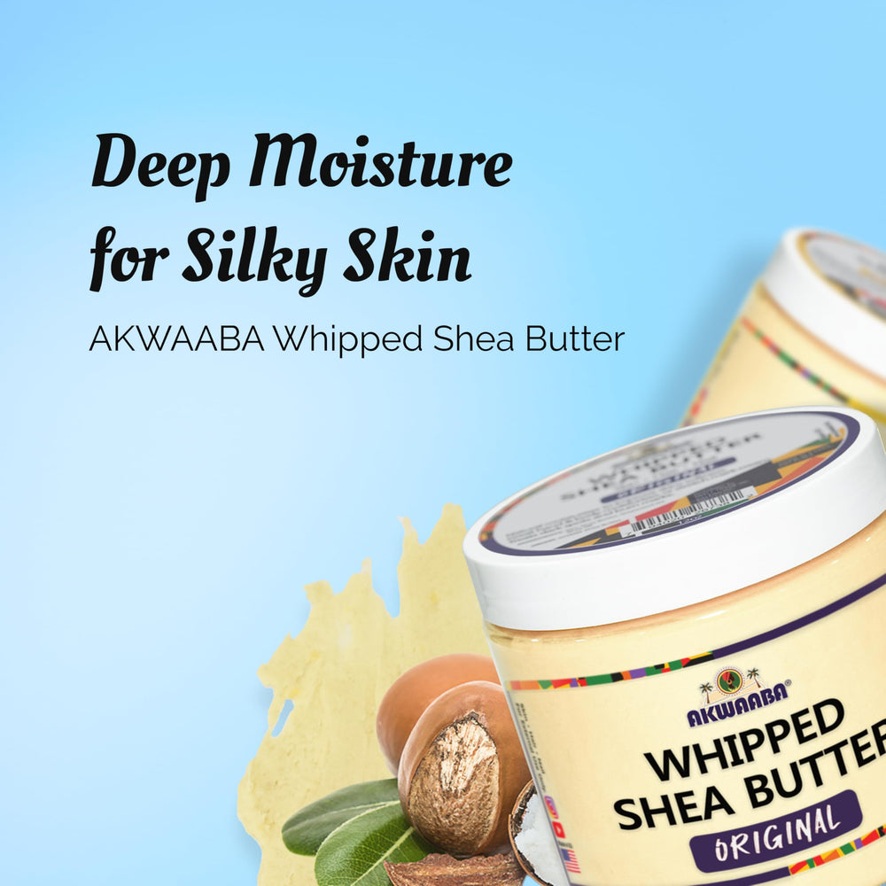 AKWAABA Whipped Shea Butter texture shows airy whipped consistency for quick absorption.
