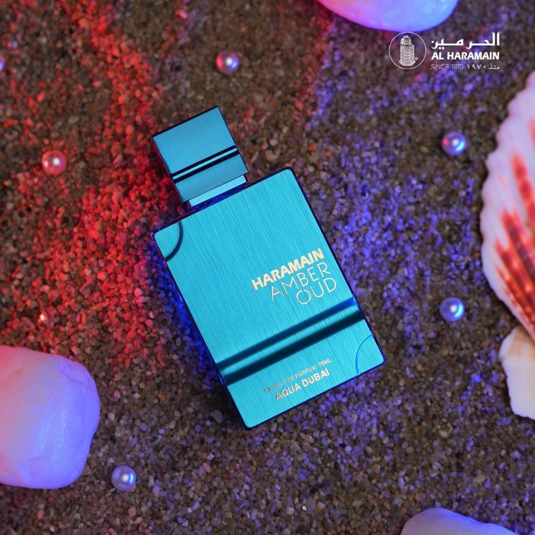 Al Haramain Amber Oud Aqua Dubai packaging image conveys premium gift-ready presentation.