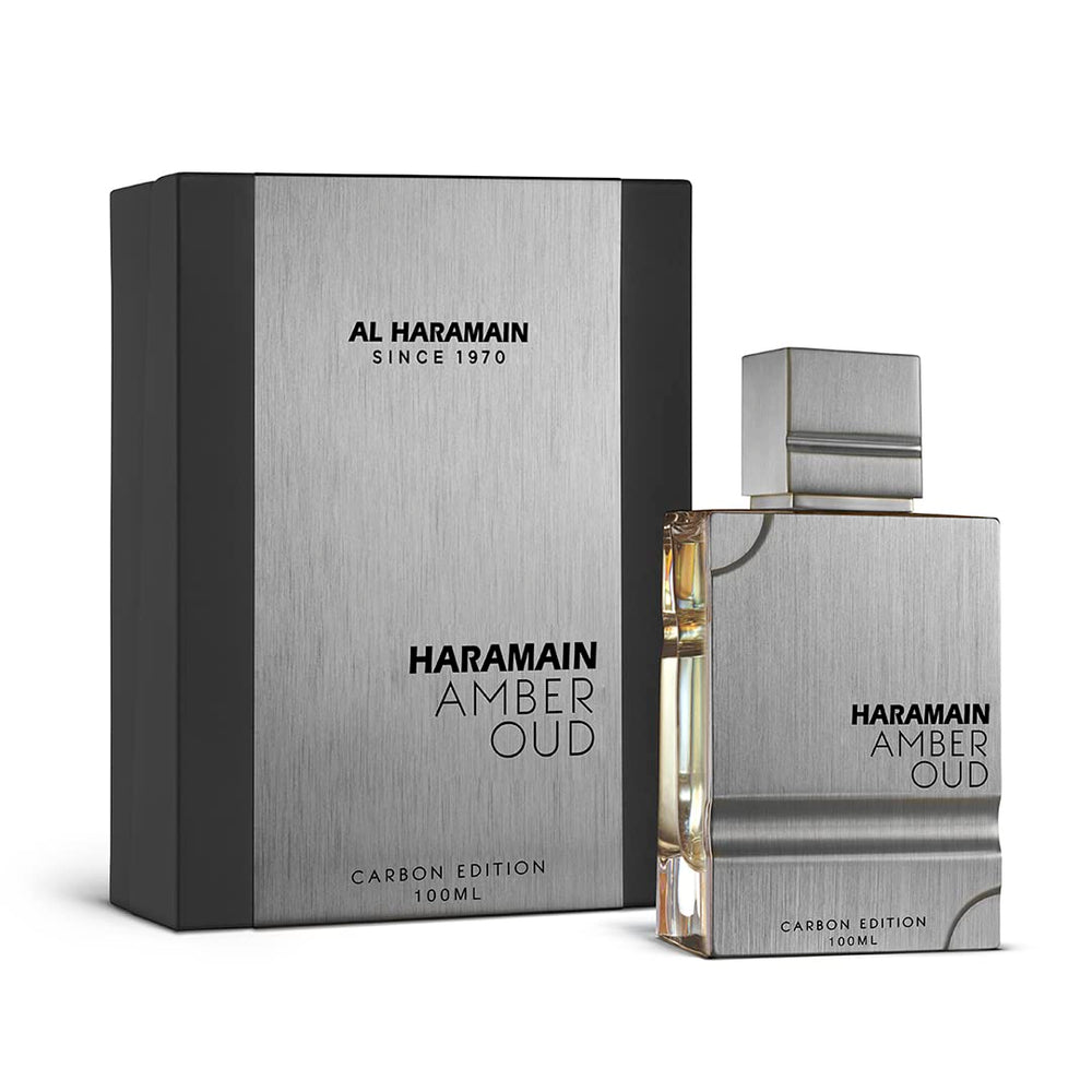 Al Haramain Amber Oud Carbon Edition bottle showcases luxury design and long-lasting scent.