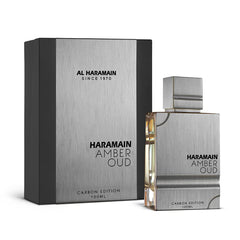 Al Haramain Amber Oud Carbon Edition bottle showcases luxury design and long-lasting scent.