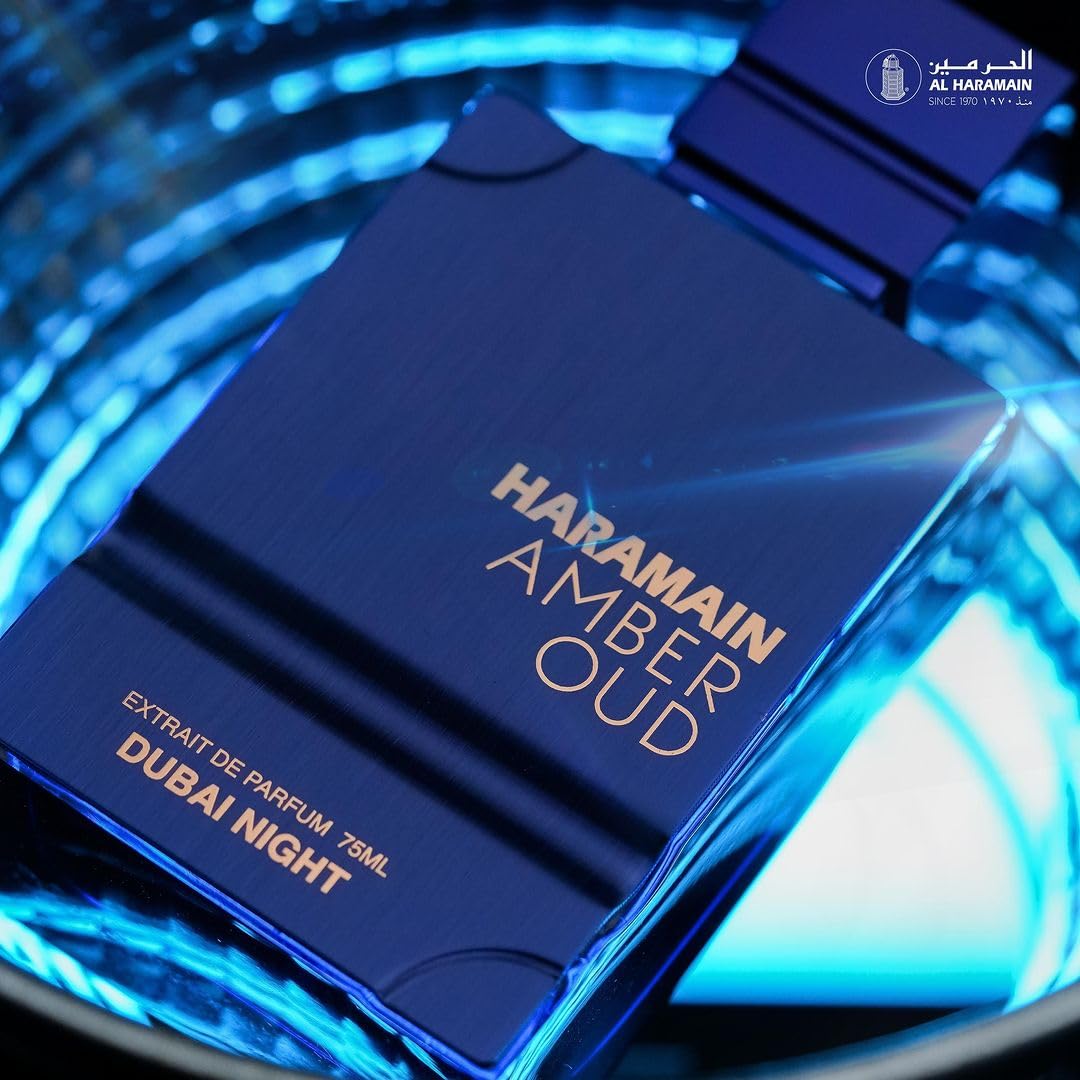 Al Haramain Amber Oud Dubai Night packaging highlights premium presentation for gifting and display.