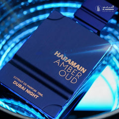 Al Haramain Amber Oud Dubai Night packaging highlights premium presentation for gifting and display.