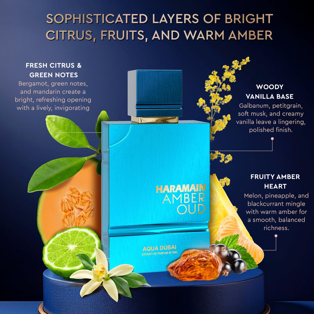 Al Haramain Amber Oud heart with melon and pineapple for warm mood