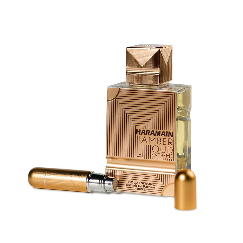 Al Haramain Amber Oud Gold Edition Extreme bottle close-up for confident day-to-night wear.