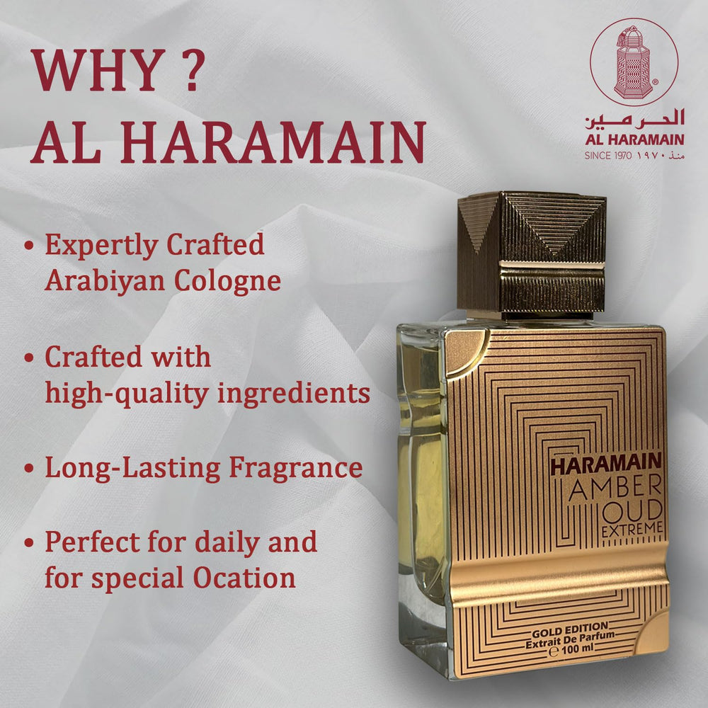 Al Haramain Amber Oud Gold Edition Extreme EDP spray bottle for premium scent experience.