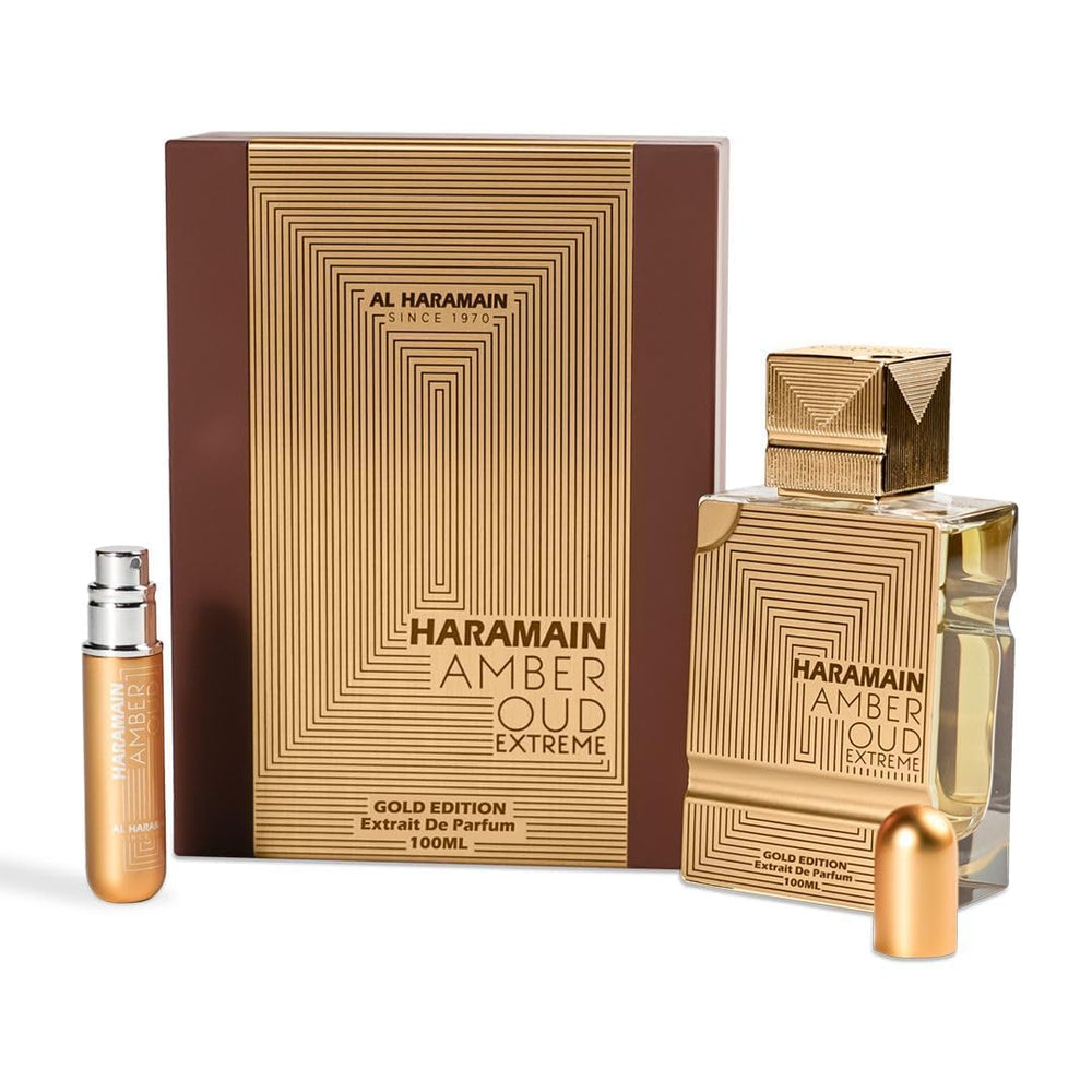 Al Haramain Amber Oud Gold Edition Extreme heart notes melon and pineapple for fruity elegance.