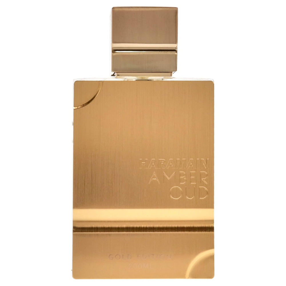 Al Haramain Amber Oud Gold Edition product display conveys luxury fragrance option.
