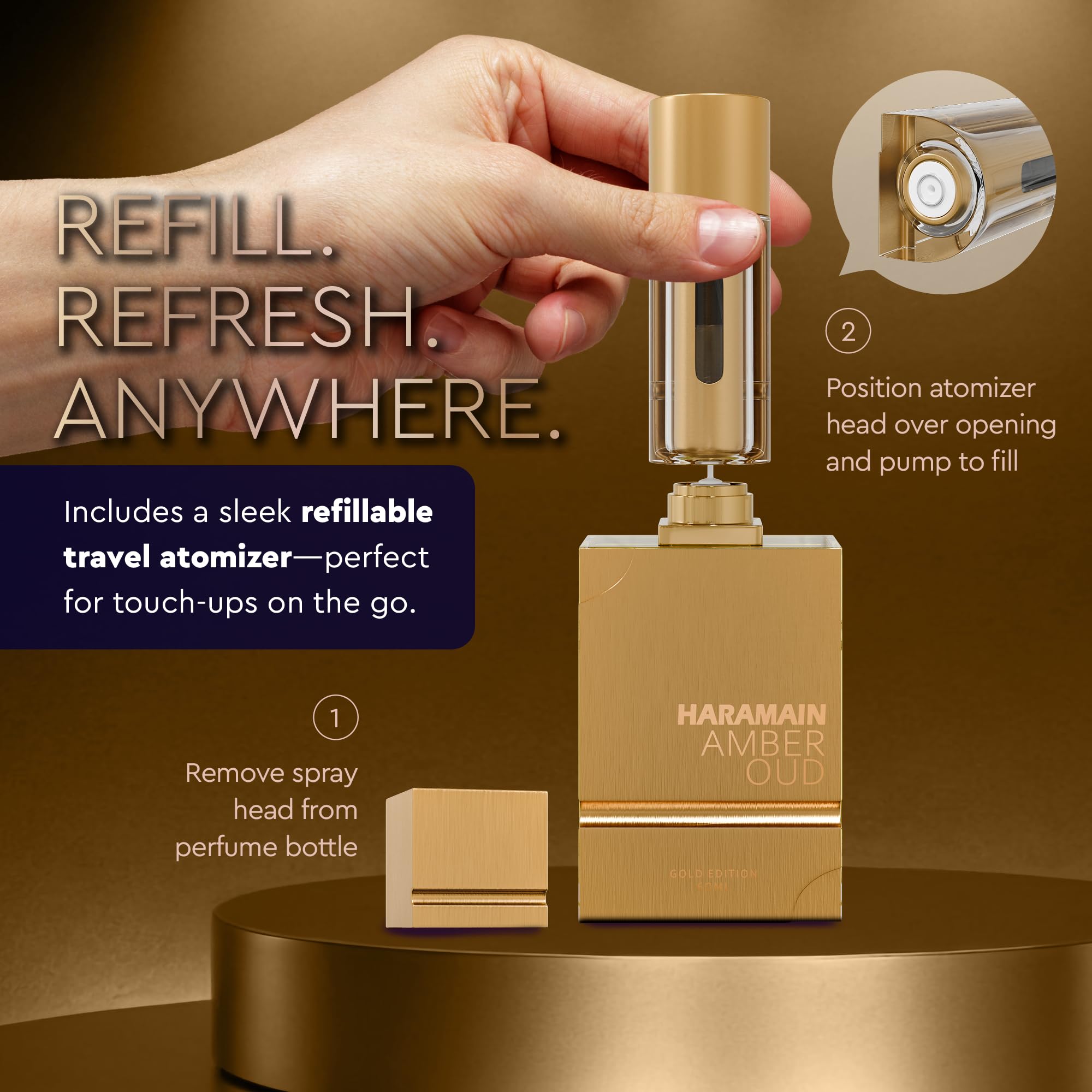 Al Haramain Amber Oud Gold Edition travel-case ideal for on-the-go touch-ups.