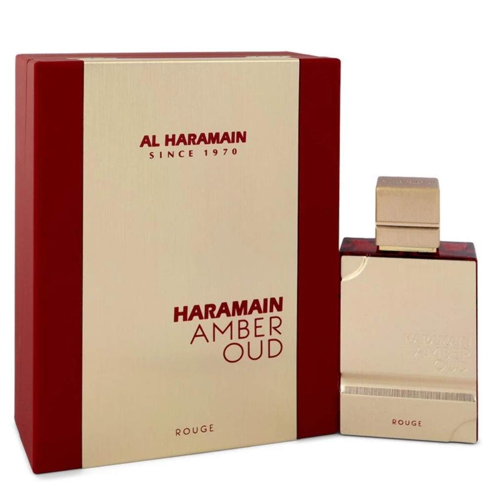 Al Haramain Amber Oud Rouge close-up highlights saffron note for bold first impression.