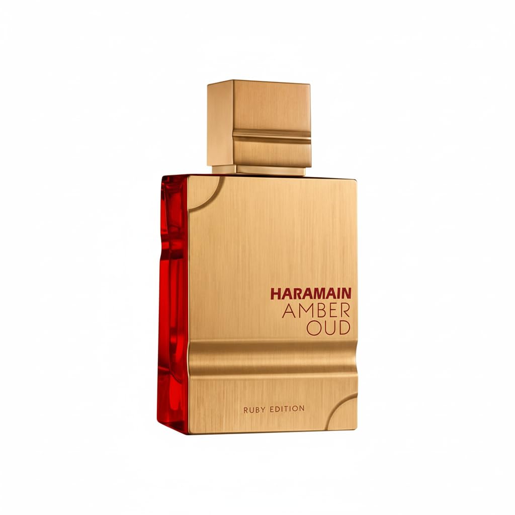 Al Haramain Amber Oud Ruby Edition bottle shot showing premium unisex perfume