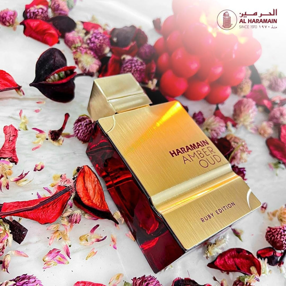 Luxurious packaging of Amber Oud Ruby Edition for gifting or display