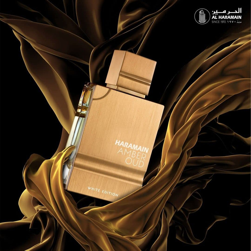 Al Haramain Amber Oud White Edition bottle-etched-label reflects luxury branding for confident gifting